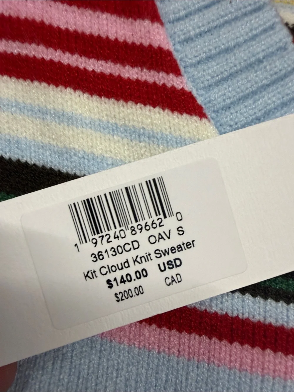 Frankie's Bikinis Striped V-Neck Sweater in Light Blue, Red & Green - Picture 3 of 5